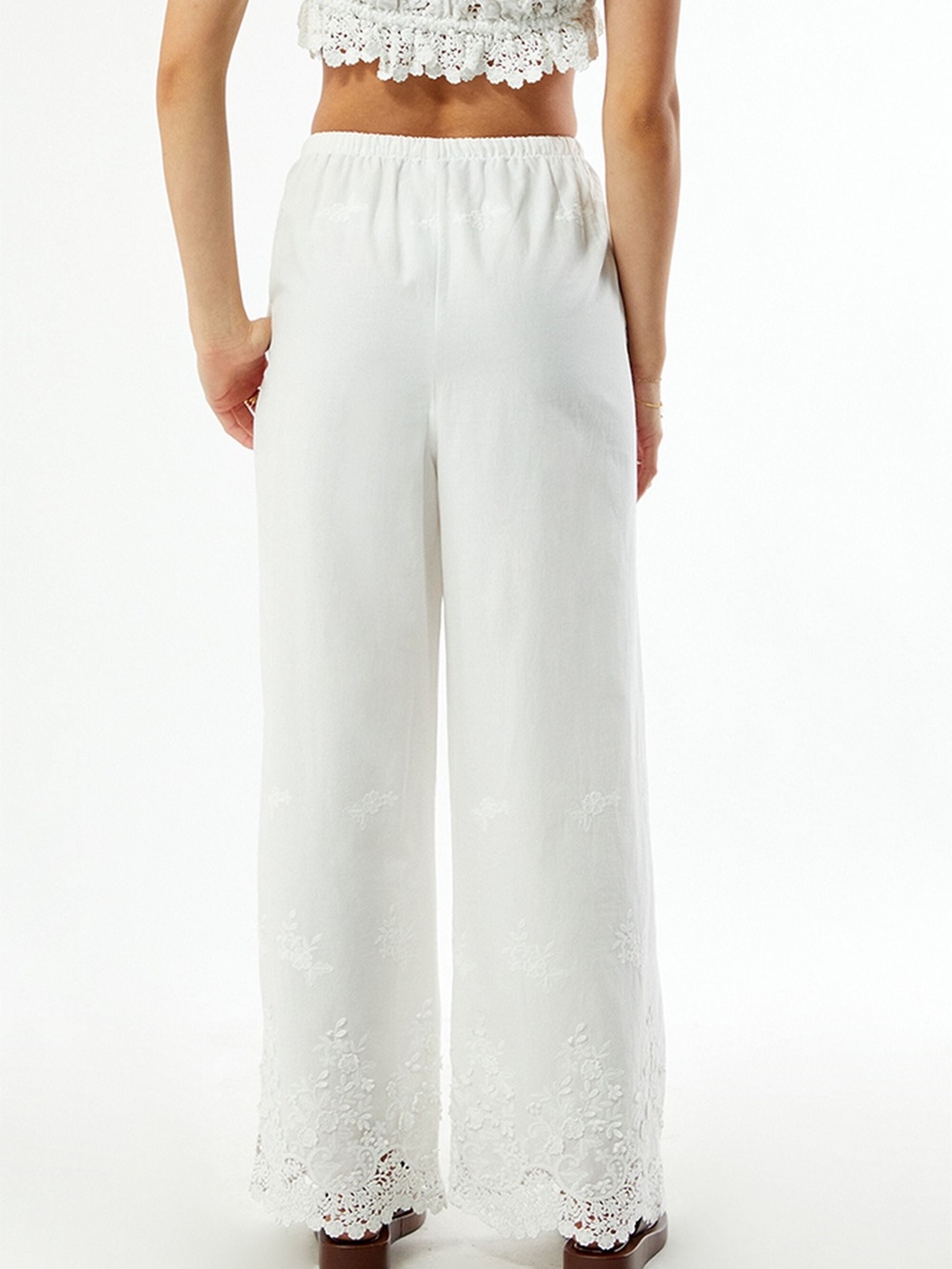 WEWOREWHAT/ White High-Rise Wide-Leg Embroidered Eyelet Pants/ NWOT/ M /28”waist - Picture 4 of 5